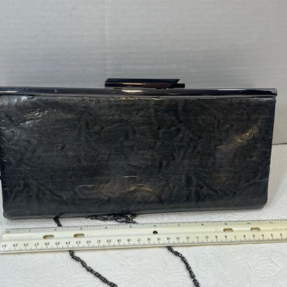 KATE LANDRY Sparkly Gray Evening Clutch Bag Purse w/Chain Strap 11"x5" - Picture 8 of 15